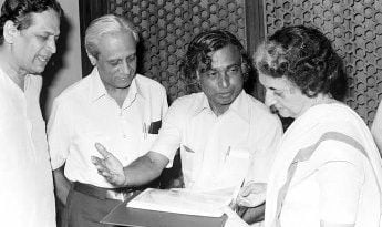APJ Abdul Kalam and Scientist Dr Satish Dhawan with Indira Gandhi